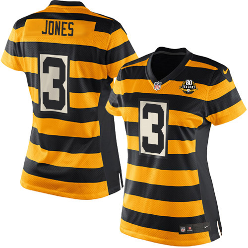 Women's Elite Landry Jones 80th Anniversary Nike Jersey Gold/Black Alternate - #3 Throwback NFL Pittsburgh Steelers